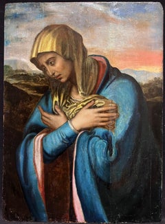 Très rare peinture à l'huile de la Renaissance, A.I.C. 1600 Huile sur panneau La Madonna