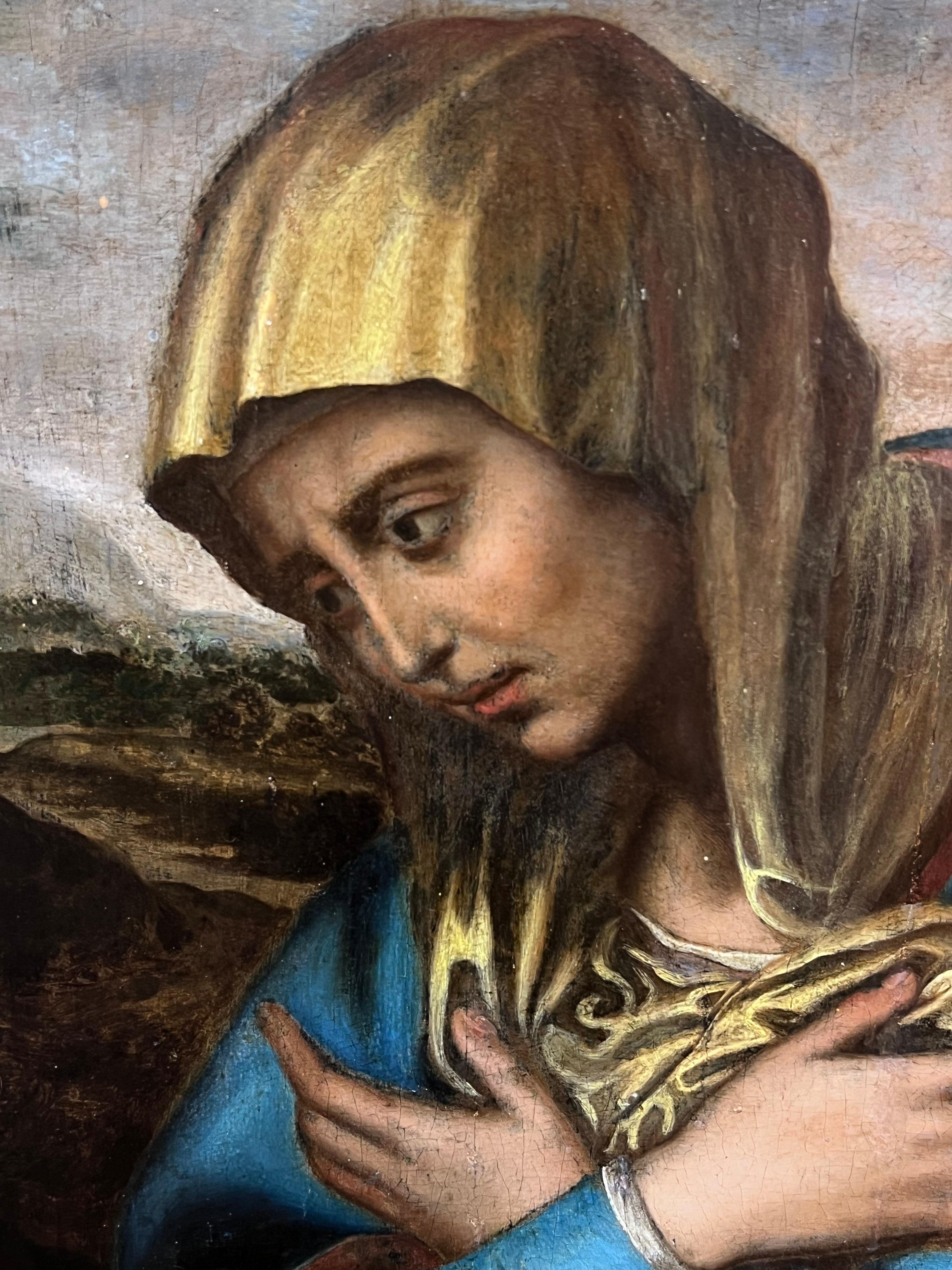 Rarísima pintura al óleo renacentista del Viejo Maestro c. 1600 Óleo sobre tabla La Madonna - Painting Renacimiento de circle of El Greco