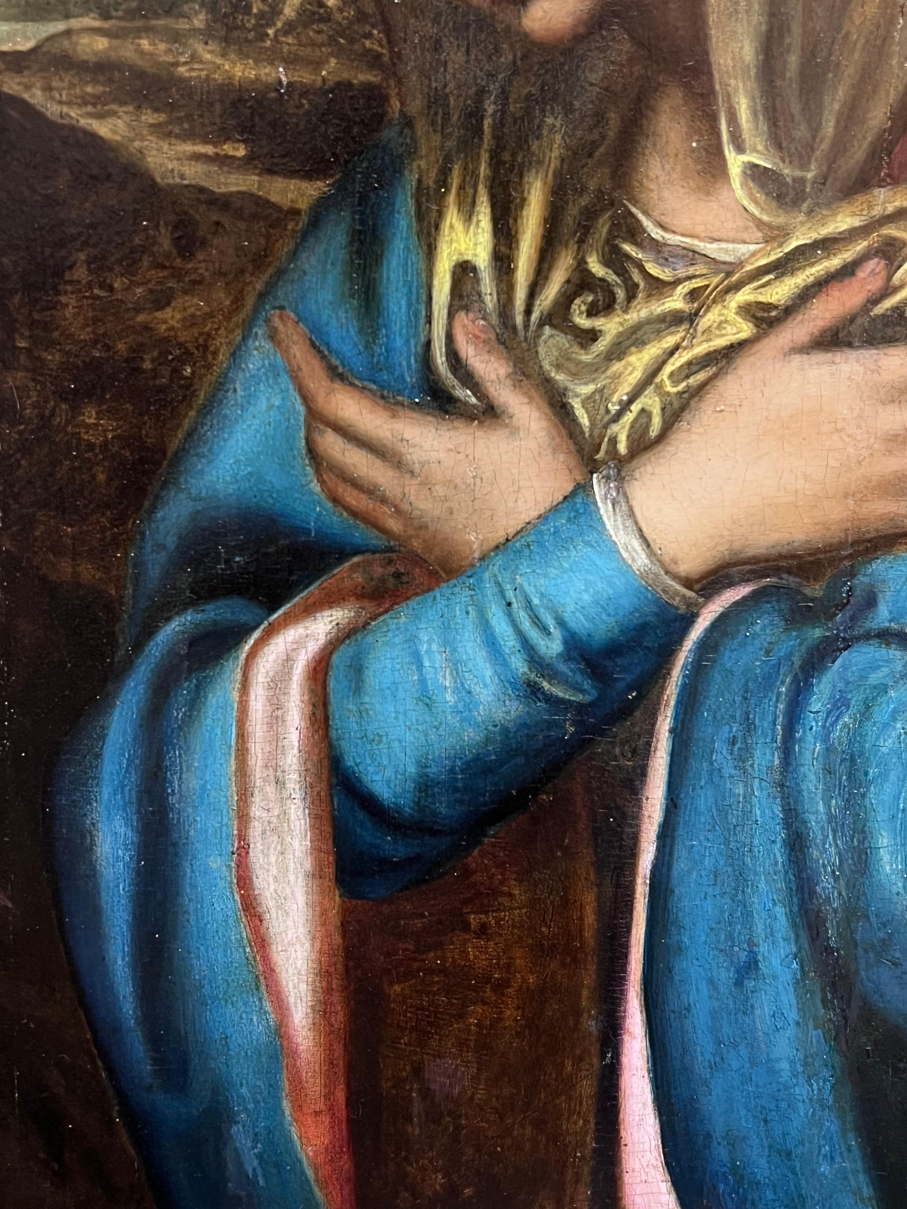La Virgen Madonna
Artista renacentista español, círculo de El Greco (1541-1614)
hacia 1600
óleo sobre panel de madera, sin enmarcar
panel: 20 x 14,5 pulgadas
Procedencia: colección privada, norte de Francia
Estado: para ser una obra de más de 400
