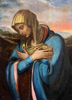 Rarísima pintura al óleo renacentista del Viejo Maestro c. 1600 Óleo sobre tabla La Madonna