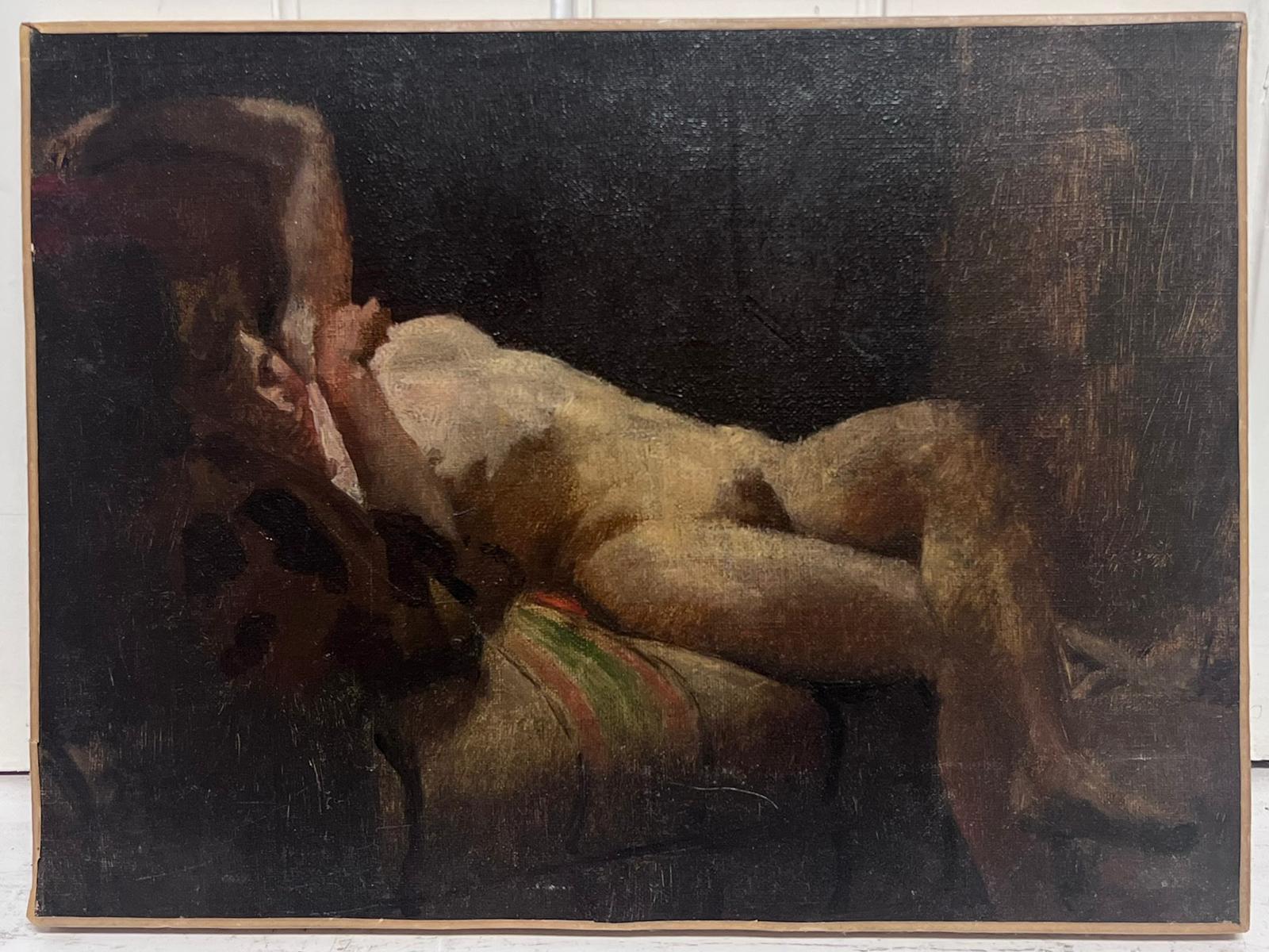 The Artists Model
French School, mid 19th century
circle of Eugene Delacroix (French 1798-1863)
oil on canvas
canvas: 9.5 x 12.5 inches
provenance: private collection, Paris, France
condition: very good and sound condition