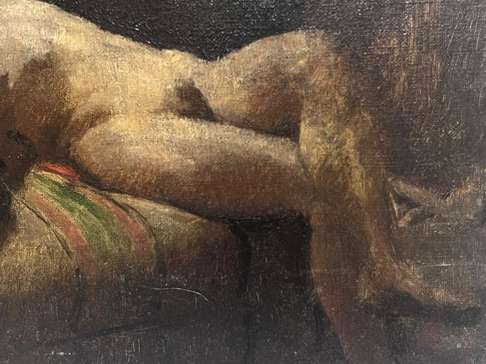 Nude Lady Artists Model in Studio Interior 1850's French Oil Painting Sketch 1