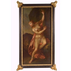 Peinture à l'huile sur toile française du 18ème siècle représentant une femme nue Andromeda