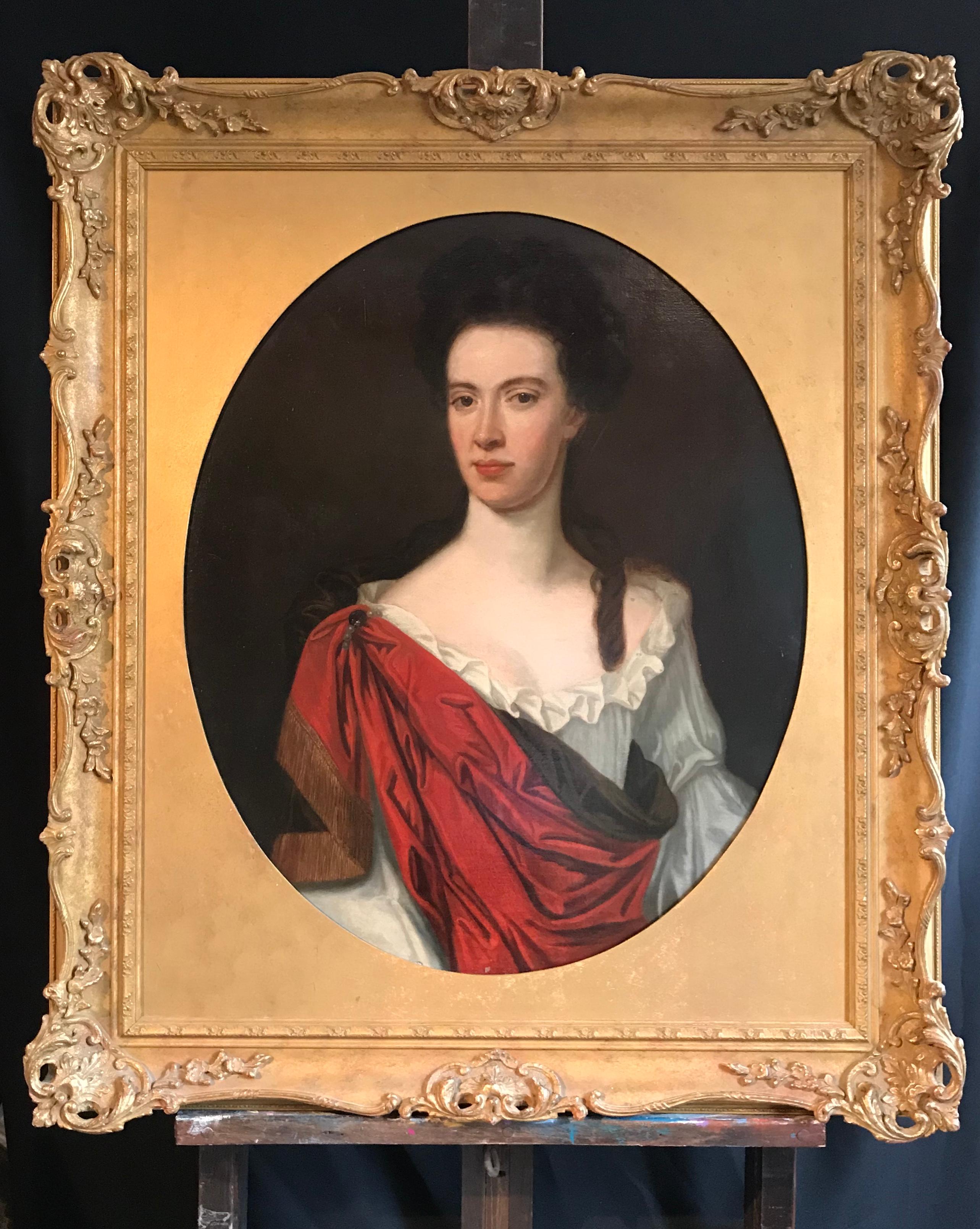 Portrait of a Lady, Fine Oval Oil on Canvas - Painting by (Circle of) George Knapton