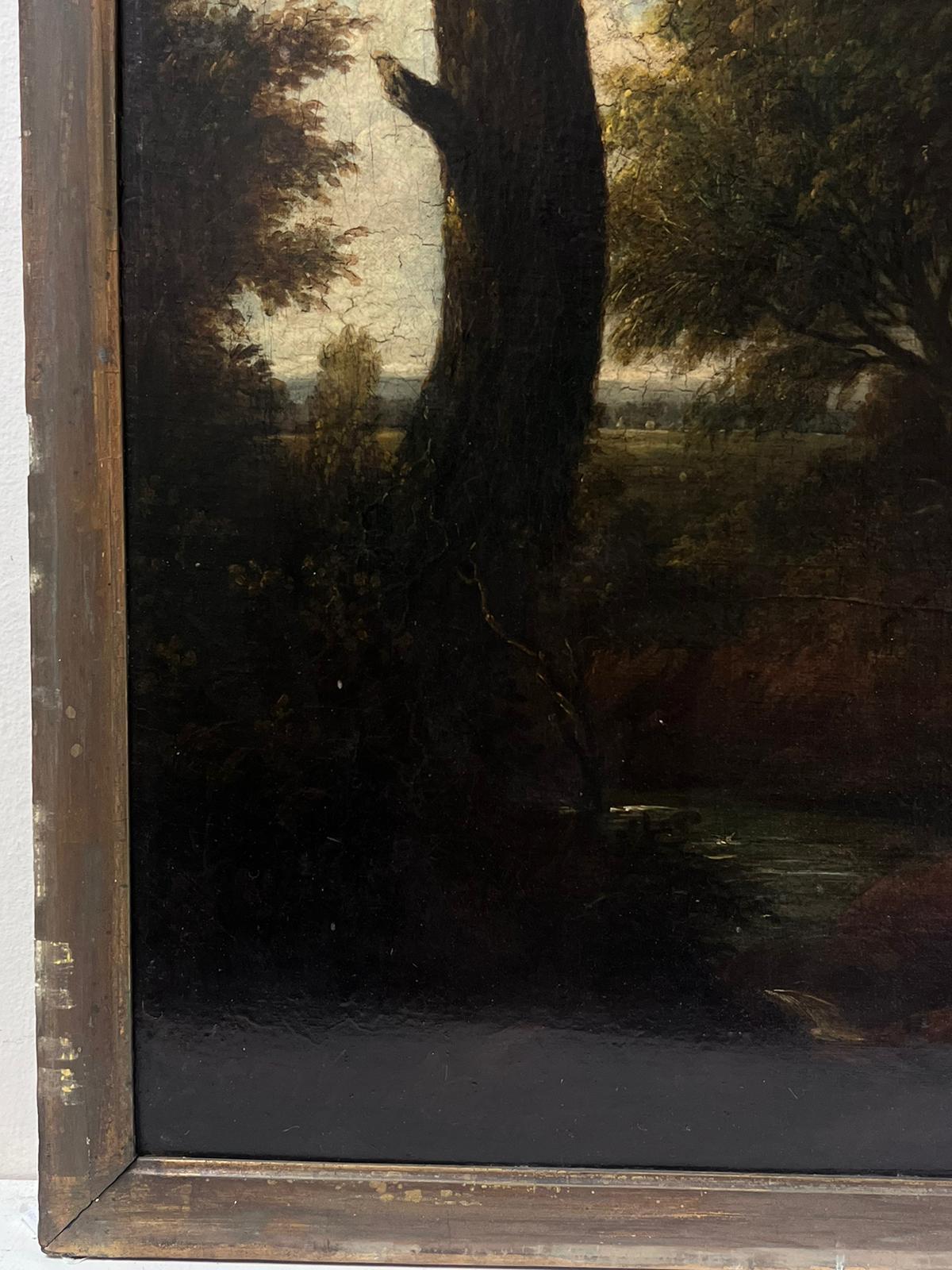 Early 19th Century English Large Oil Painting Figures in Woodland Landscape For Sale 3