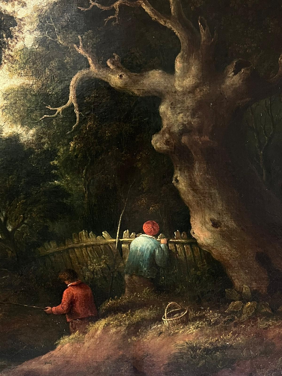 Early 19th Century English Large Oil Painting Figures in Woodland Landscape For Sale 5