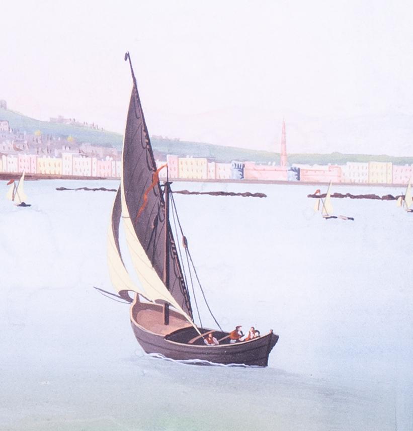 Peinture à la gouache italienne du XIXe siècle représentant le mont Vésuve et Naples en été en vente 1