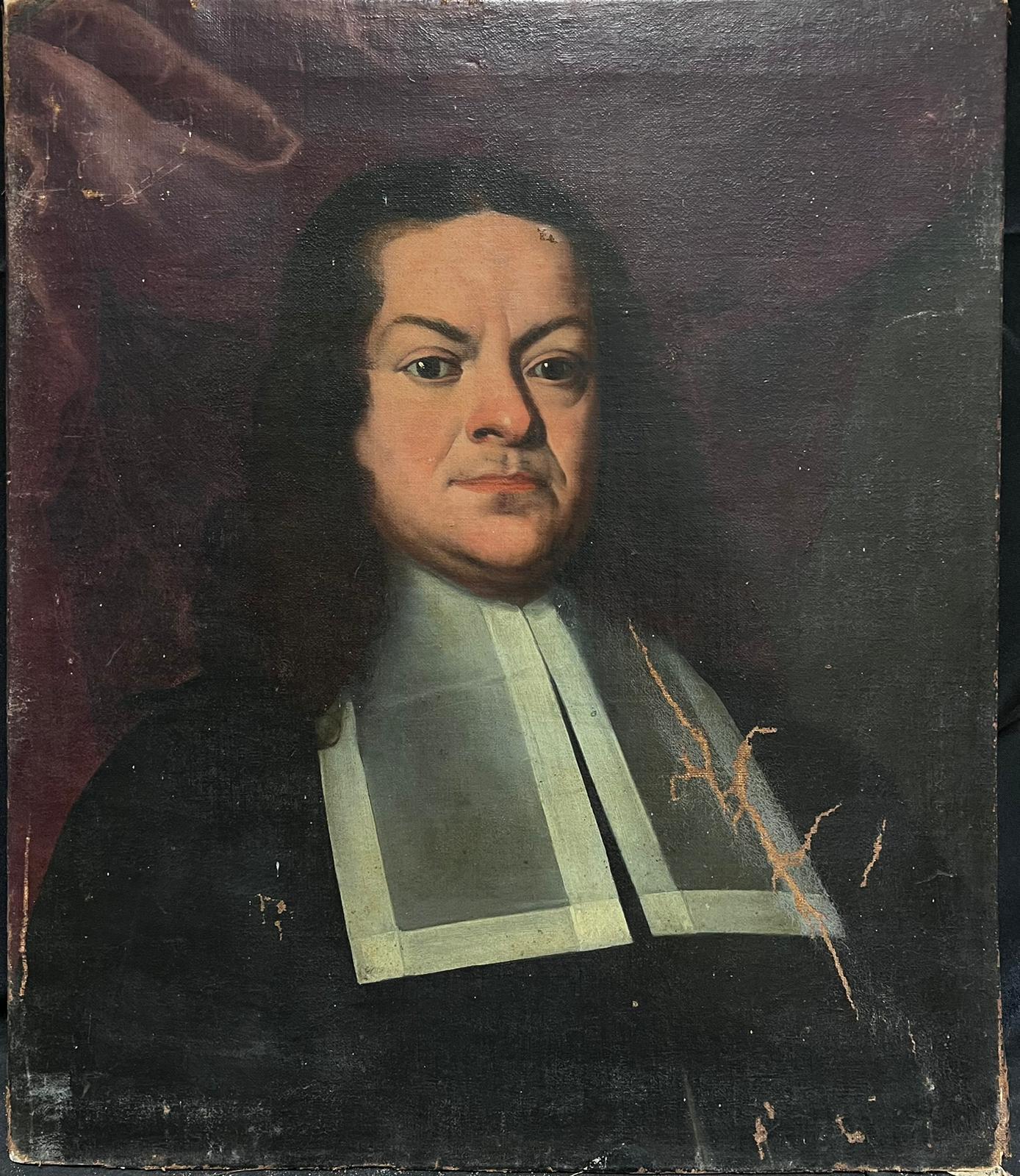 Large 1700's Italian Oil Painting on Canvas Portrait of a Clerical Gentleman - Black Portrait Painting by Circle of Giovanni Battista Carboni (1725-1790)
