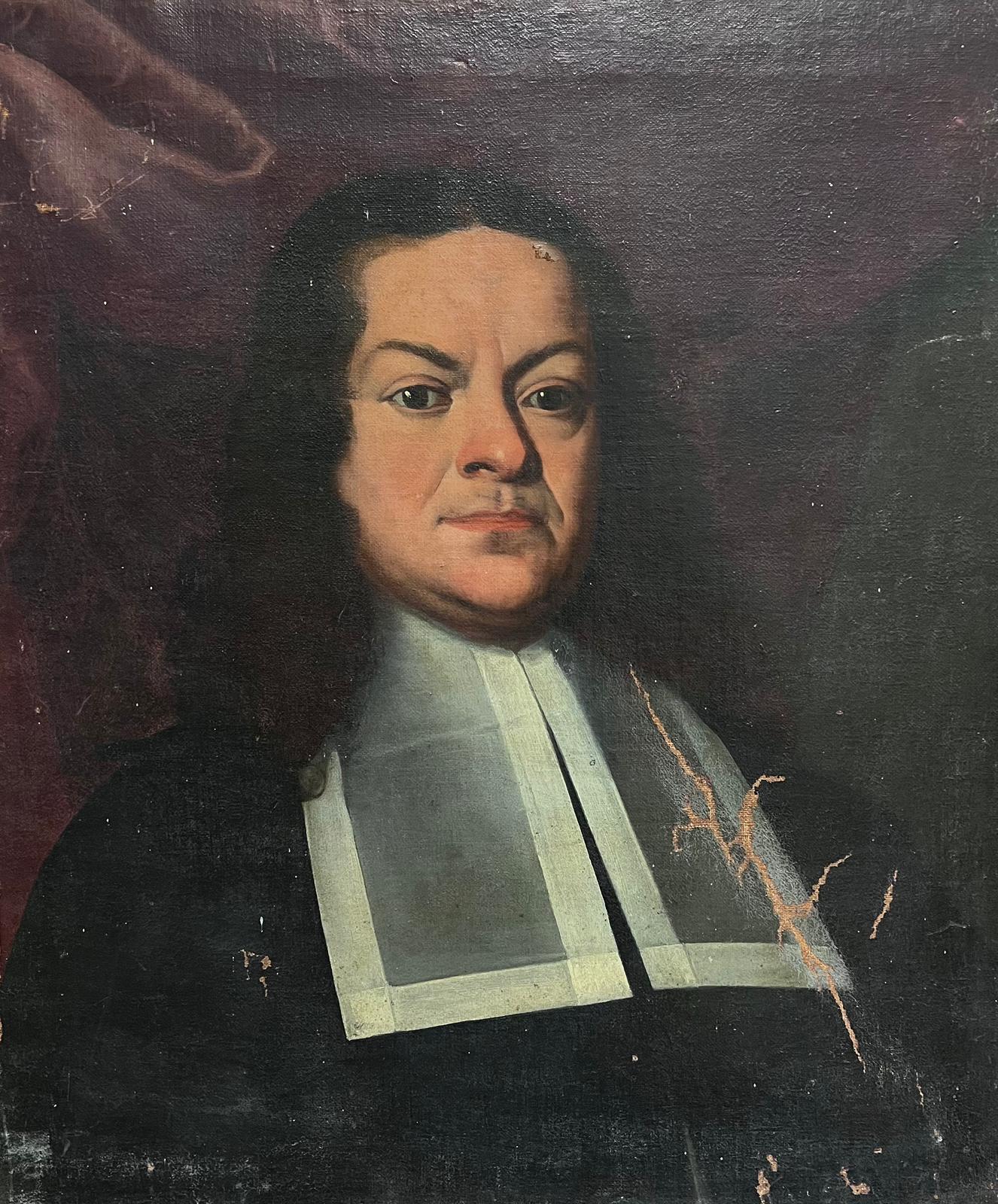Large 1700's Italian Oil Painting on Canvas Portrait of a Clerical Gentleman