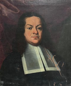 Gran óleo italiano de 1700 sobre lienzo Retrato de un caballero clérigo