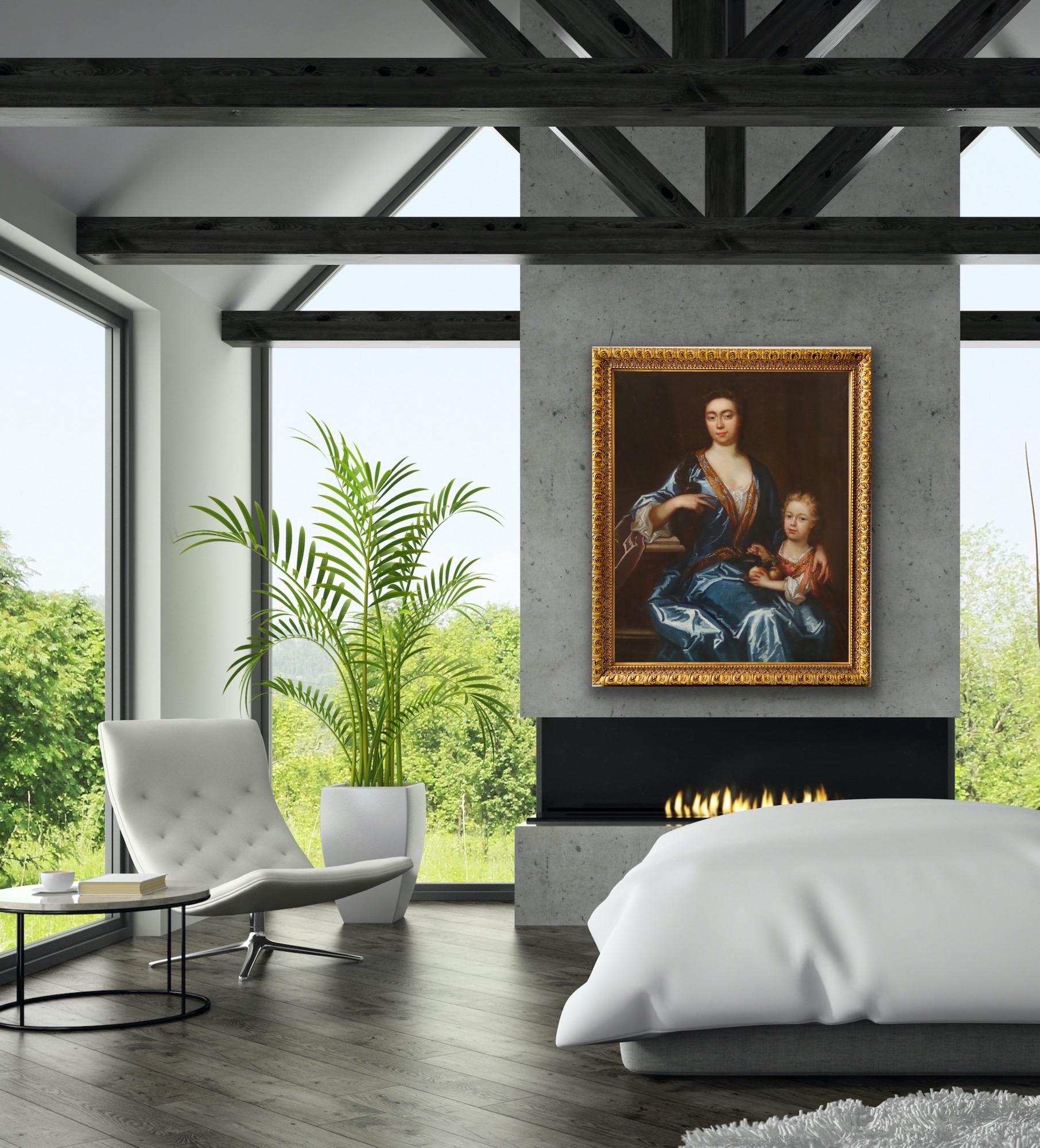 Huge 17th century English portrait painting mother and son - British Family Love 1