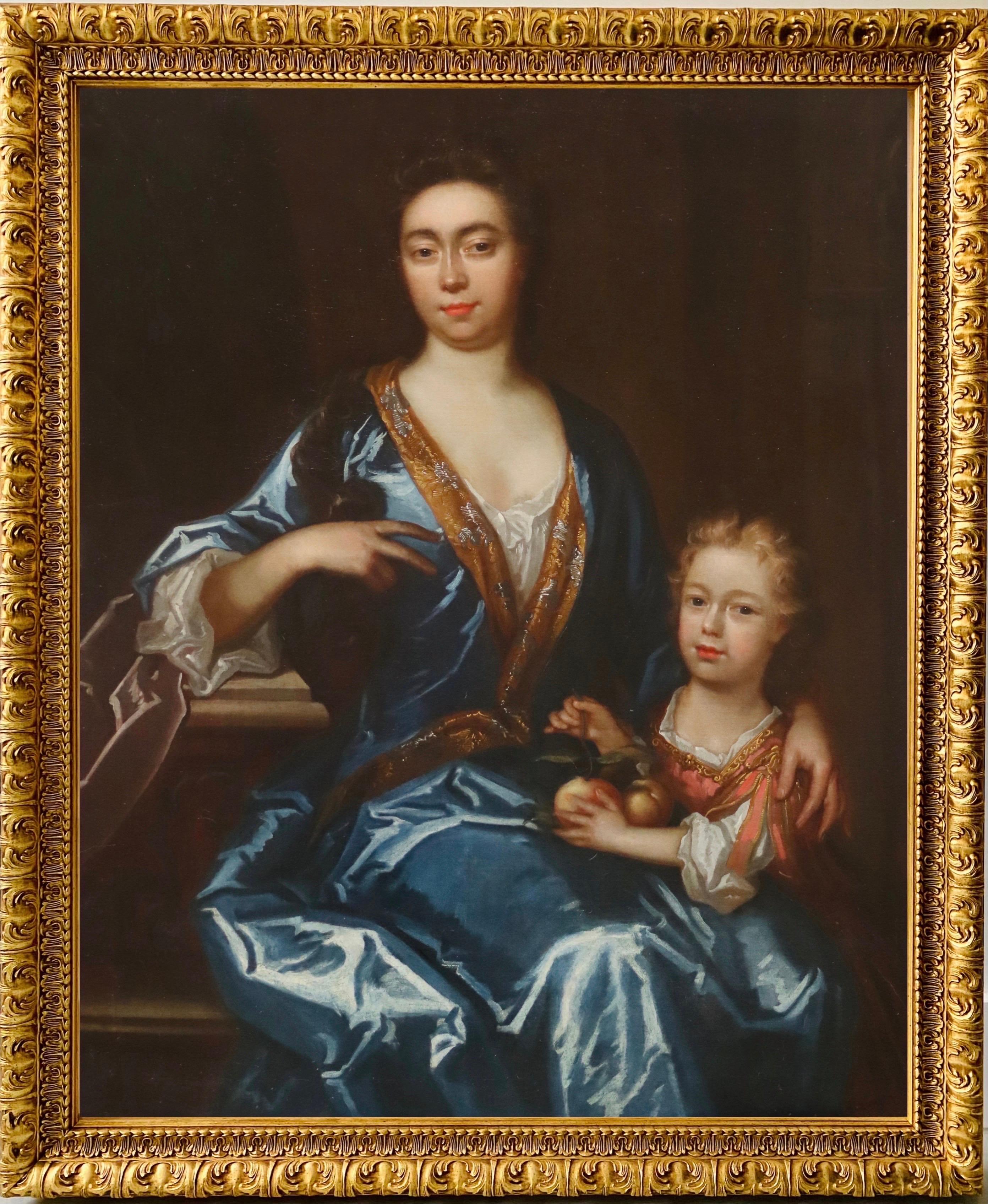 Huge 17th century English portrait painting mother and son - British Family Love