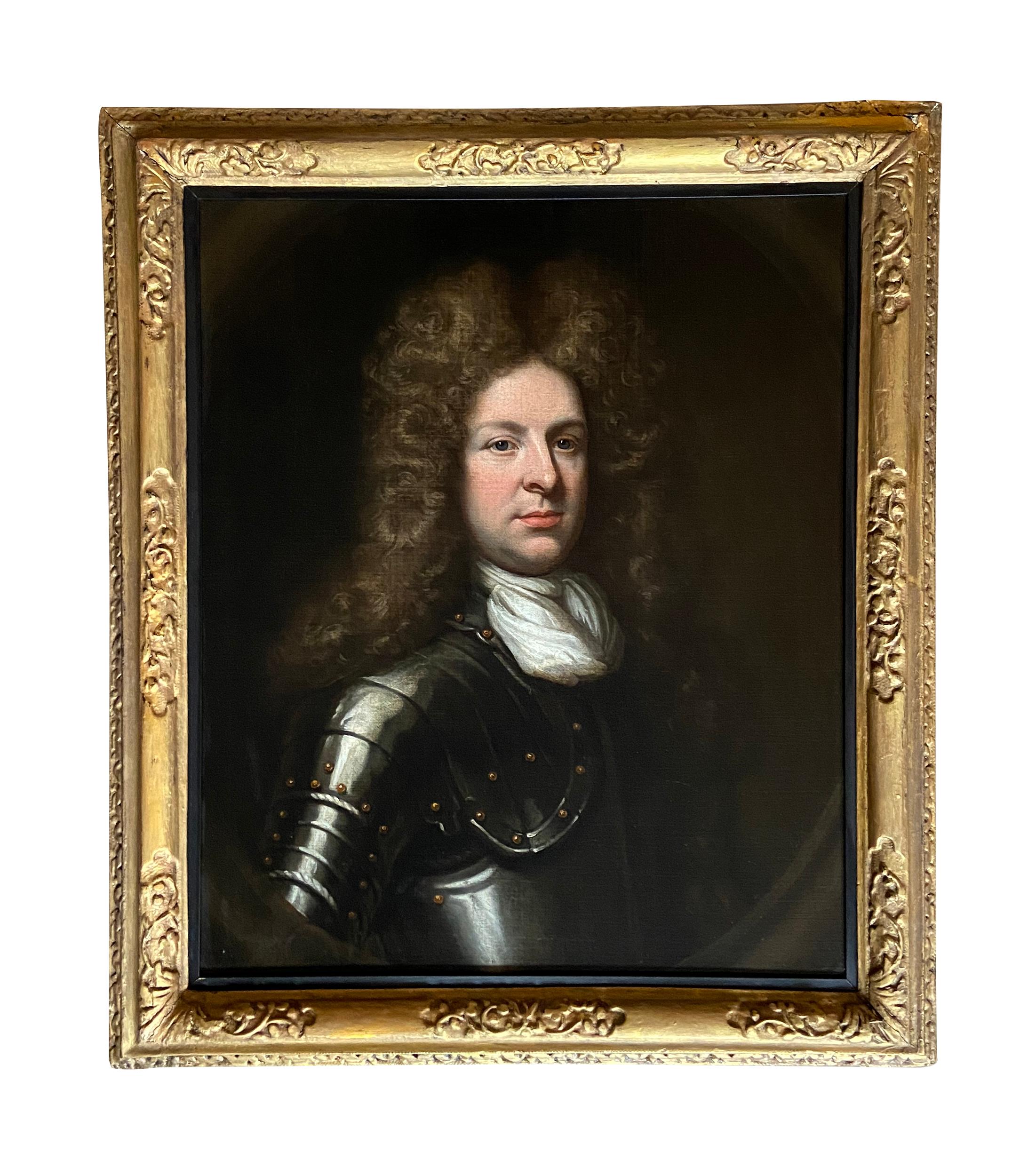 17th English Old Master Oil Portrait of a Young Gentleman in Armour circa 1690. - Painting by (Circle of) Godfrey Kneller
