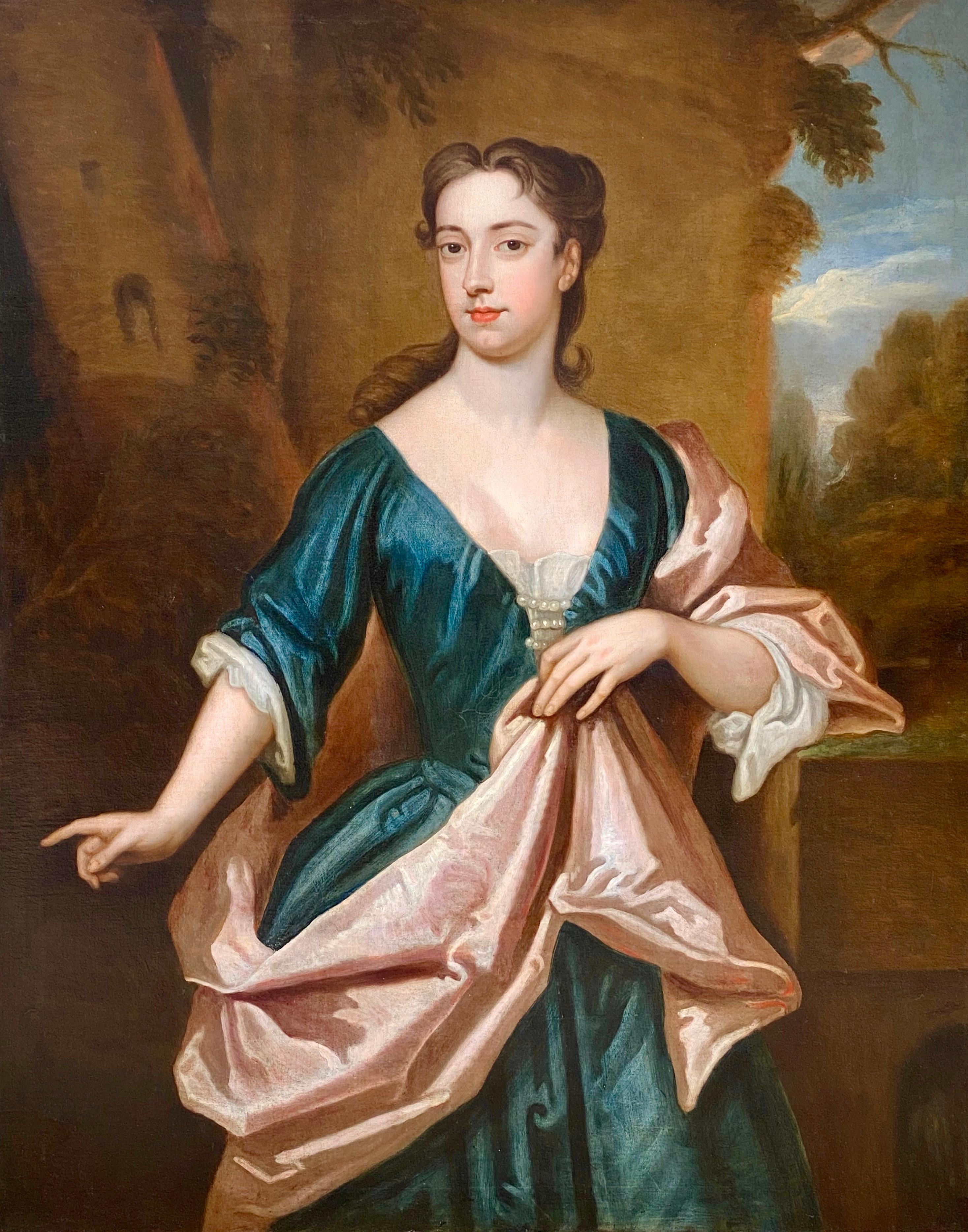 EARLY 18TH CENTURY ENGLISH PORTRAIT OF A LADY - CIRCLE OF SIR GODFREY KNELLER. - Painting by (Circle of) Godfrey Kneller