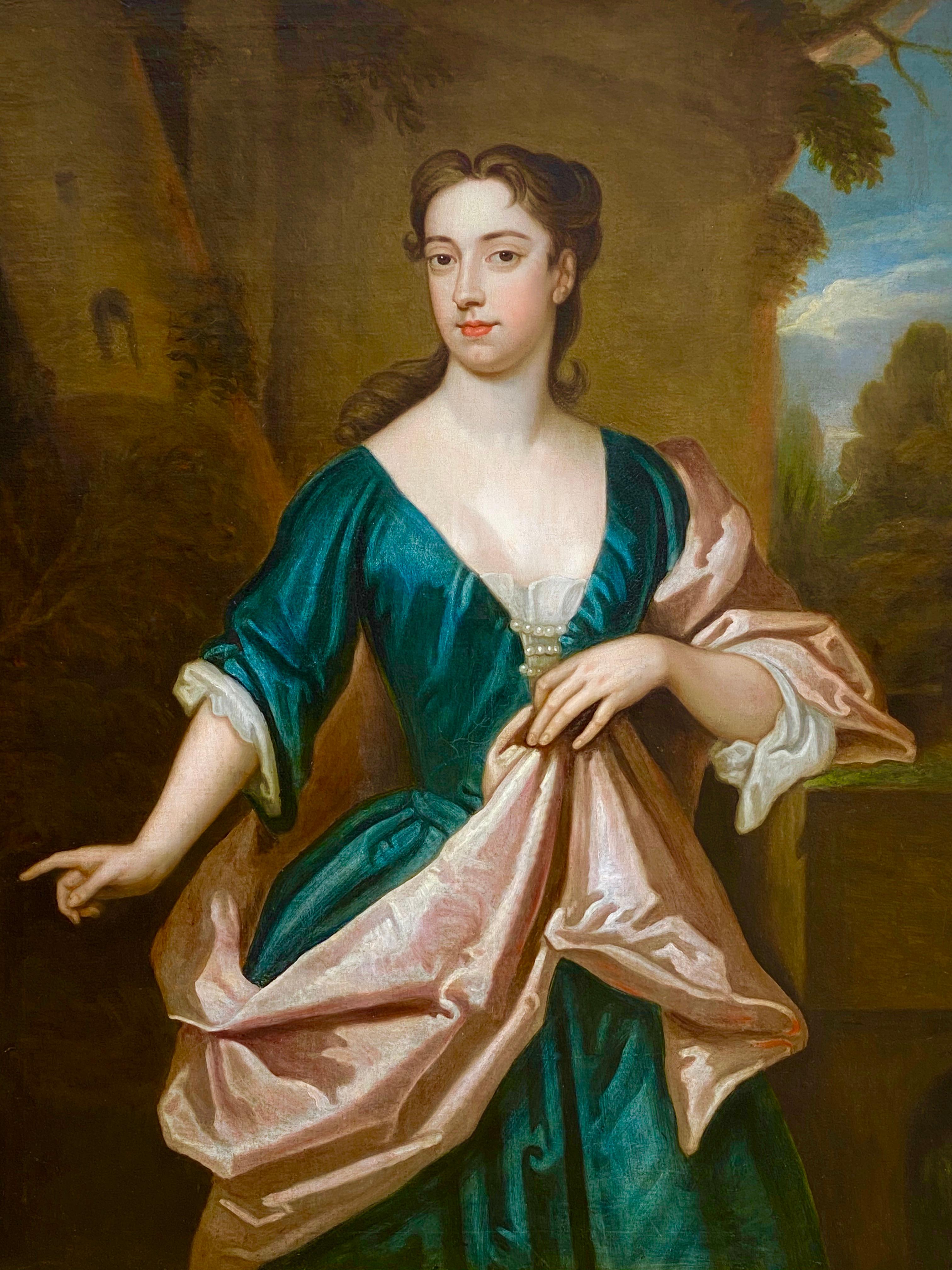 EARLY 18TH CENTURY ENGLISH PORTRAIT OF A LADY - CIRCLE OF SIR GODFREY KNELLER. - Black Portrait Painting by (Circle of) Godfrey Kneller