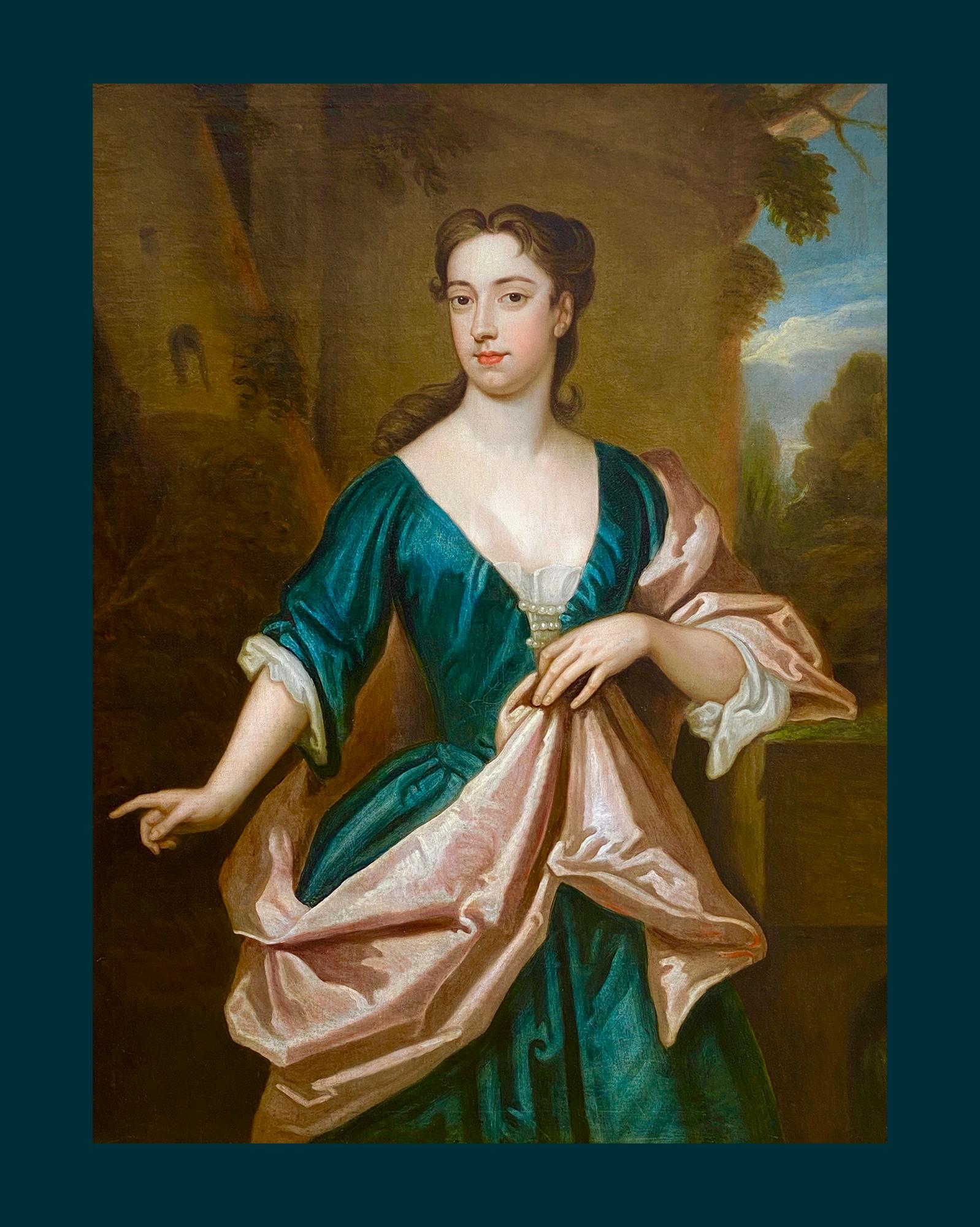 EARLY 18TH CENTURY ENGLISH PORTRAIT OF A LADY - CIRCLE OF SIR GODFREY KNELLER. - Black Interior Painting by (Circle of) Godfrey Kneller