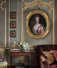 Portrait of a Lady in a Pink Dress and Green Wrap c.1695, Antique Oil Painting