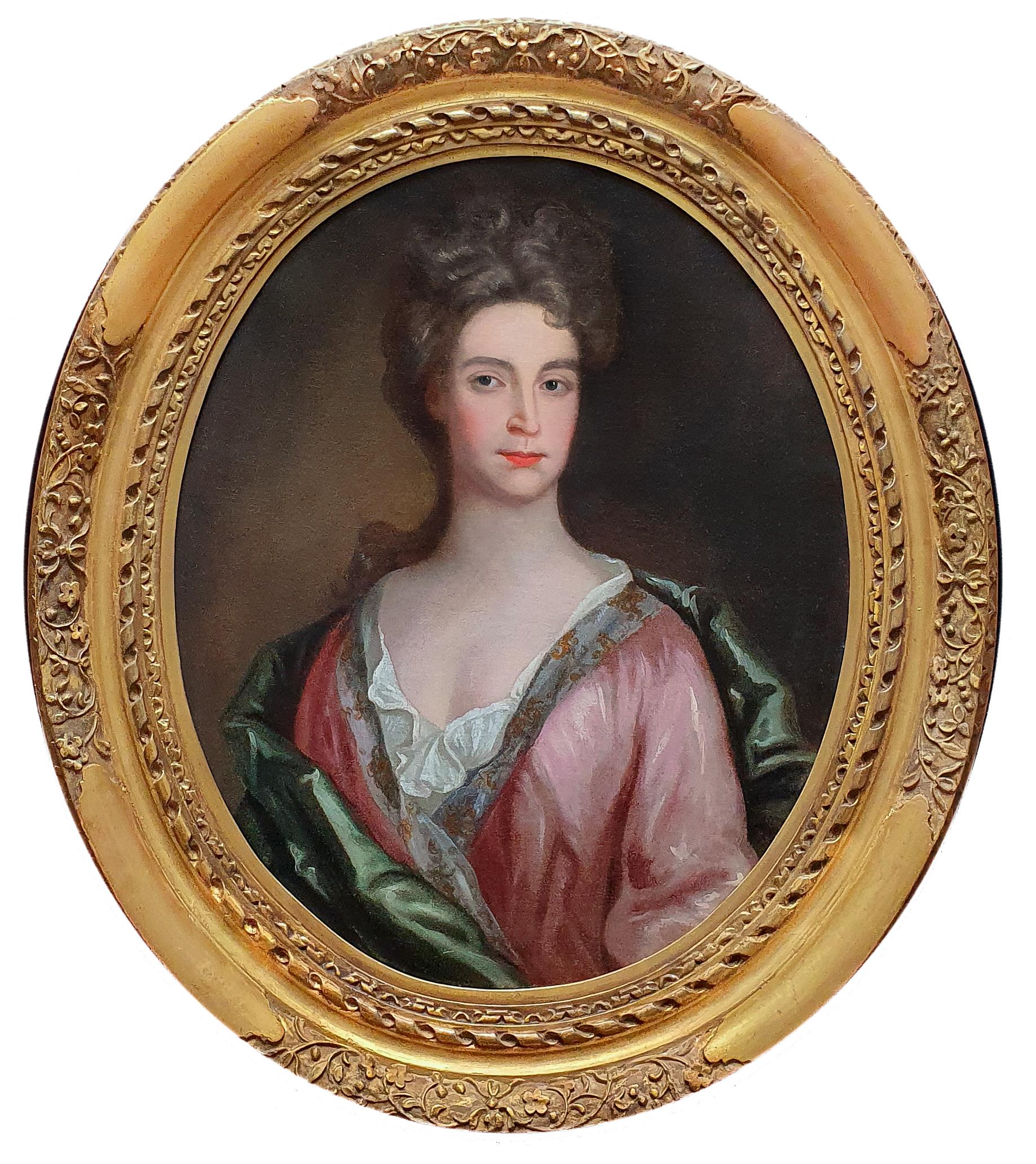 Portrait of a Lady in a Pink Dress and Green Wrap c.1695, Antique Oil Painting