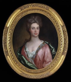 Portrait of a Lady in a Pink Dress and Green Wrap c.1695, Antique Oil Painting