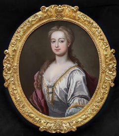 PORTRAIT of a Lady in Silver Silk Dress c.1725, Fine Gilded Frame, oil on canvas