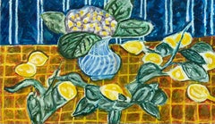Vintage Still Life of Lemons, Beautiful French Modernist 20th Century Oil Painting