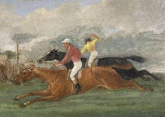 Early 19th Century English Oil Painting - Horse Racing Scene with Jockeys
