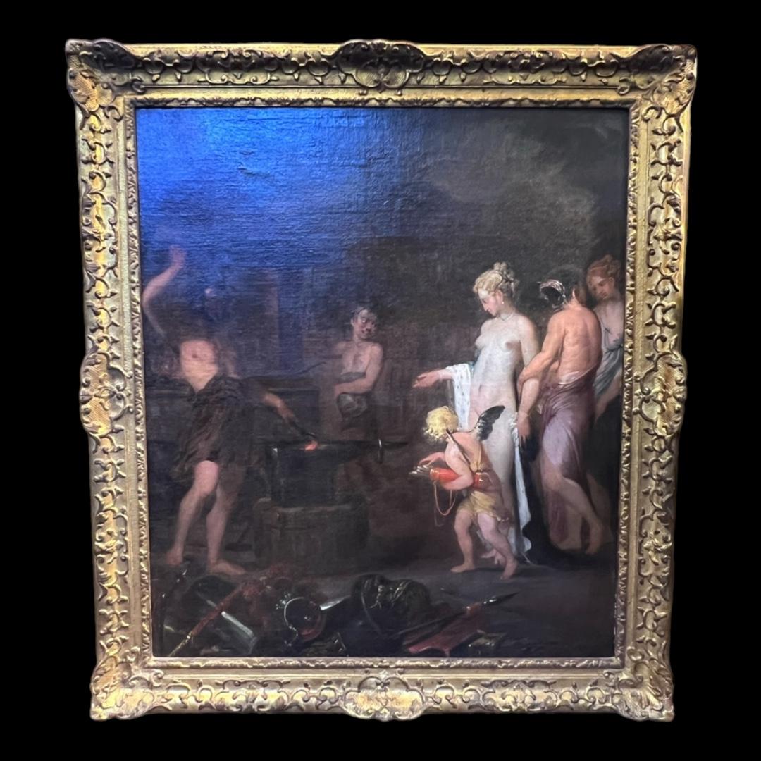 Our oil painting on canvas depicting the Venus at the Forge of Vulcan is attributed to the circle of Jacob van Loo (French, 1614-1670).  

Literature:  Jacob van Loo:  1614-1670; D. Mandrella; Paris; 2011; p 229; no. PE3.
Provenance:  Arnold