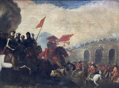 HUGE 17th CENTURY OLD MASTER OIL PAINTING - EXTENSIVE BATTLE SCENE MANY SOLDIERS