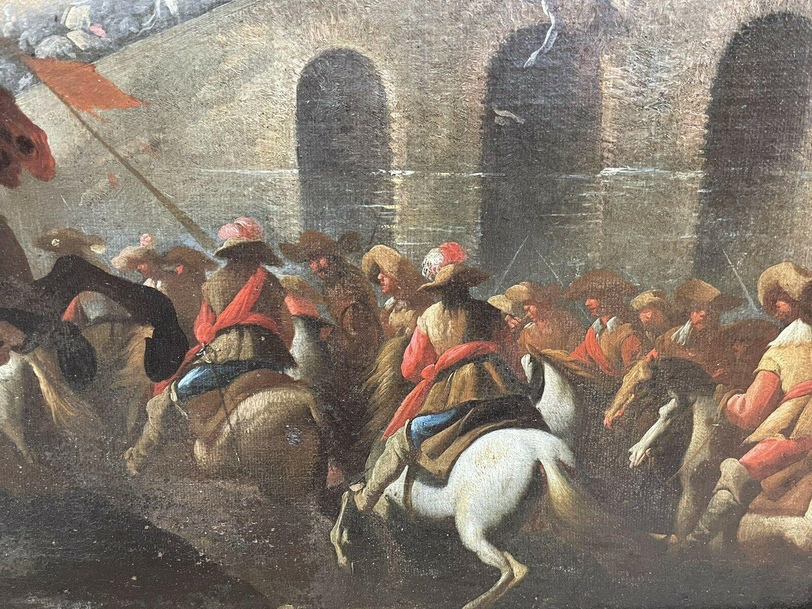 HUGE 17th CENTURY OLD MASTER OIL PAINTING - EXTENSIVE BATTLE SCENE MANY SOLDIERS - Brown Animal Painting by (circle of) Jacques Courtois 
