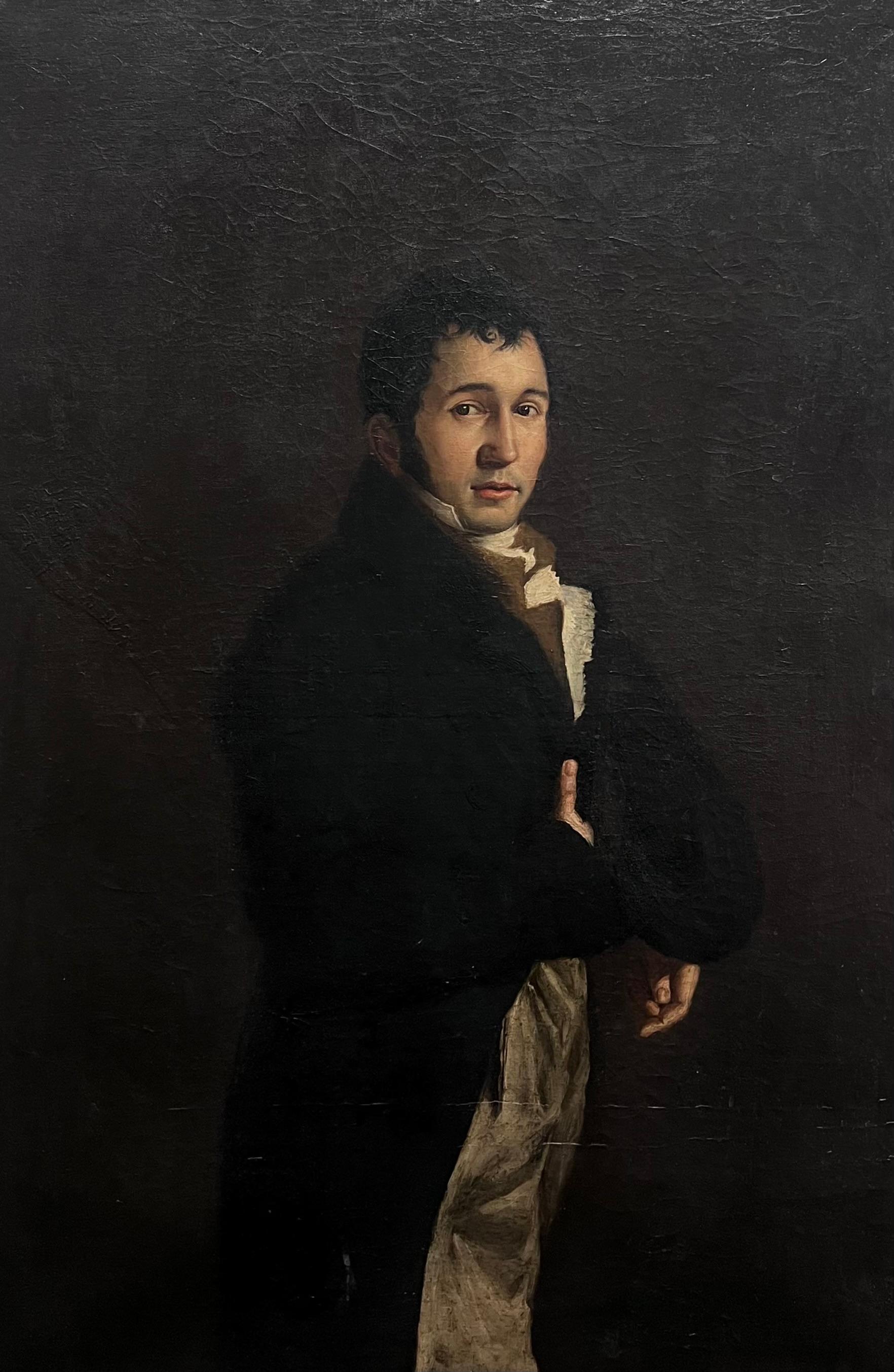 Riesige Französisch 1800's Neo Classical Porträt von Dapper Distinguished Gent Malerei – Painting von Circle of Jacques Louis David