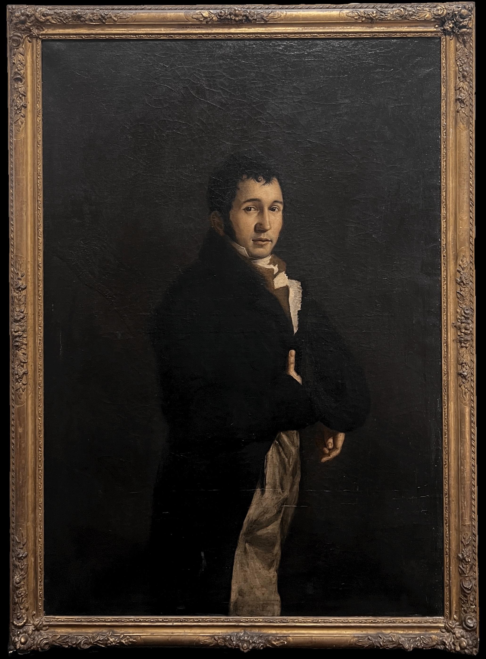 Circle of Jacques Louis David Figurative Painting – Riesige Französisch 1800's Neo Classical Porträt von Dapper Distinguished Gent Malerei