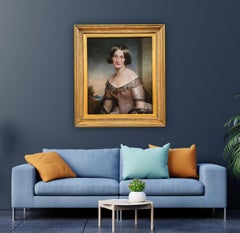 Portrait of a Lady in Pink Dress c.1850, Antique Oil Painting
