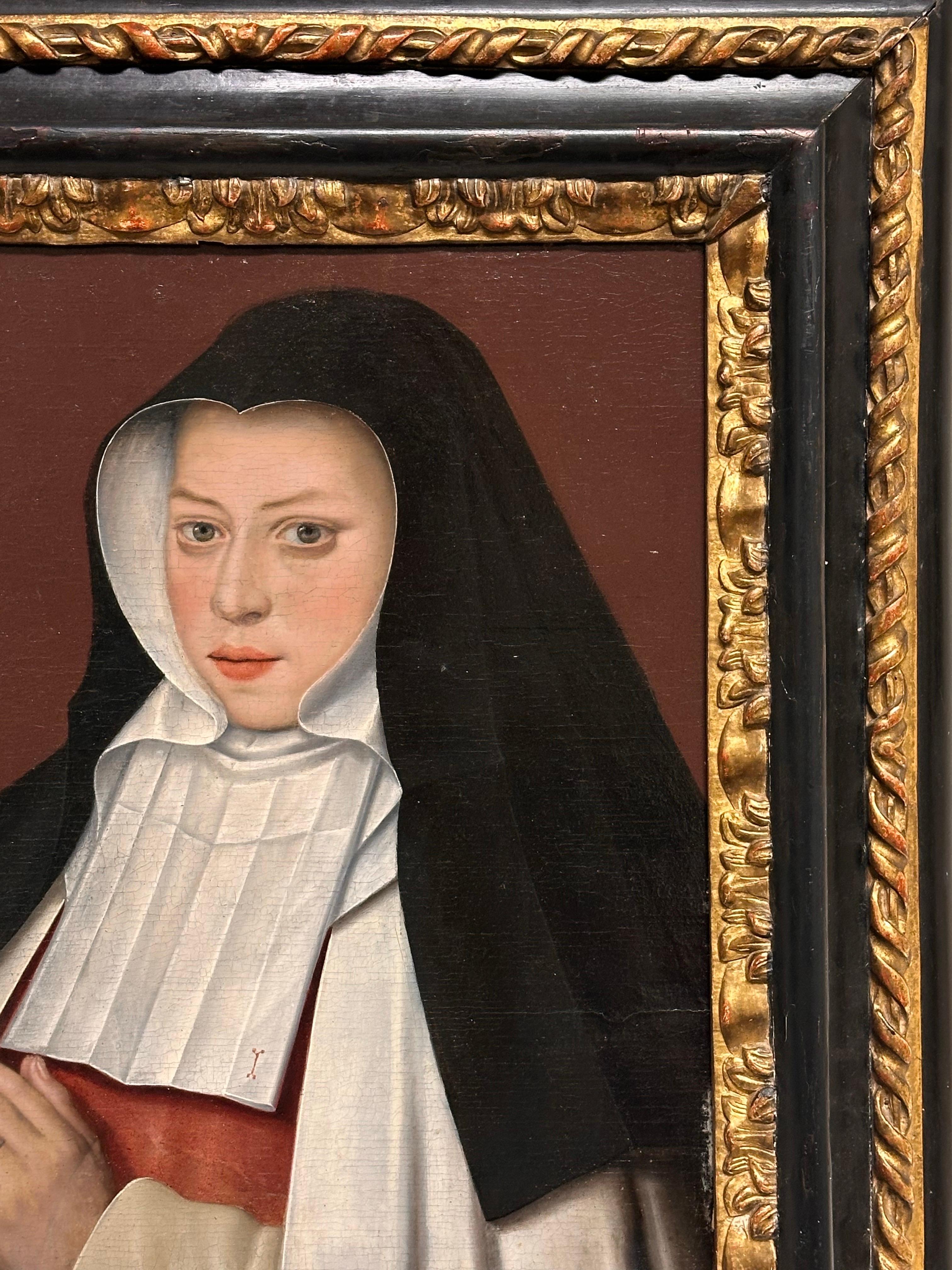 Feine 16. Jahrhundert Flemish Old Master Öl auf Holz Panel Porträt der Heiligen Johanna 6
