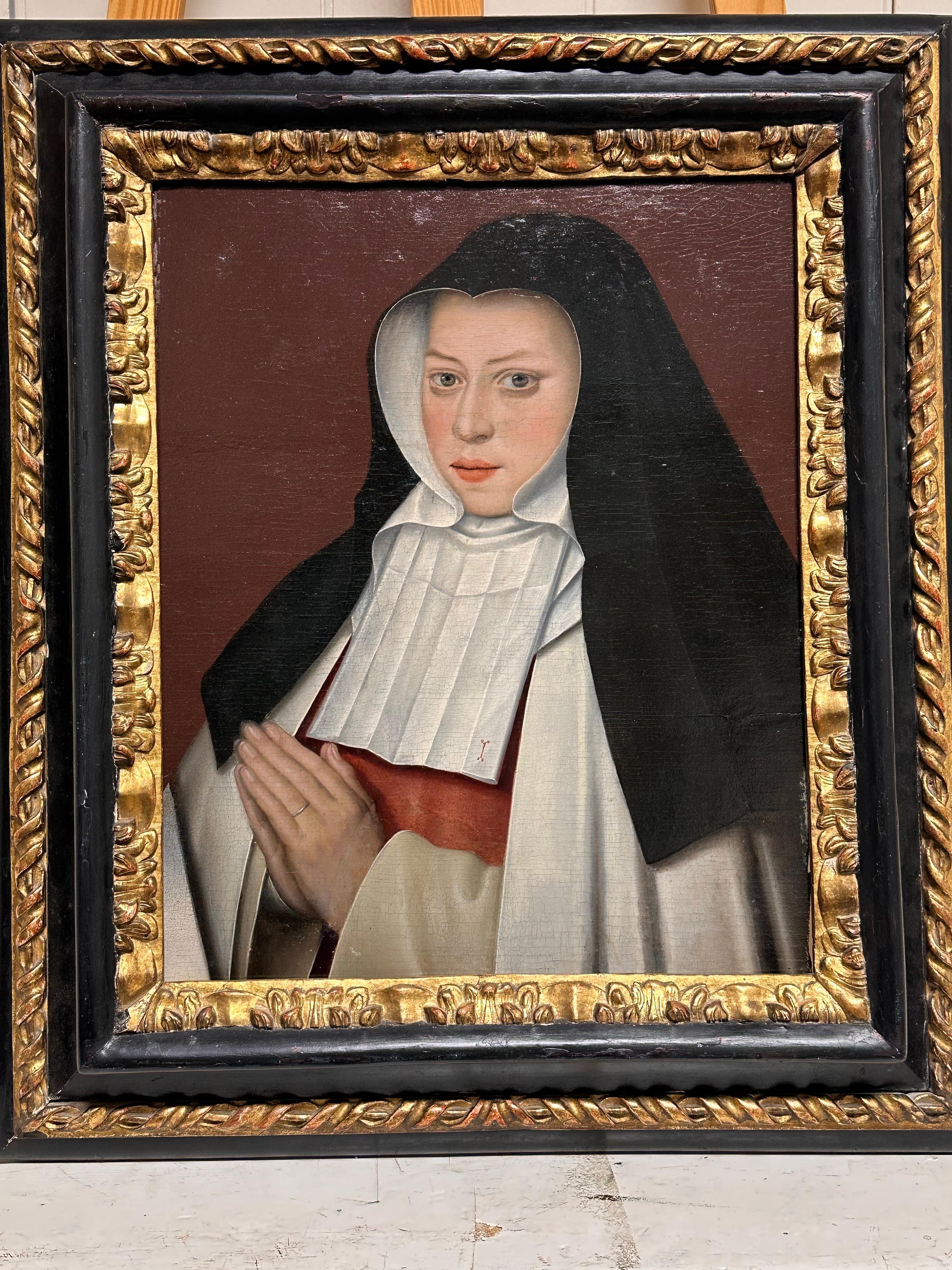 Feine 16. Jahrhundert Flemish Old Master Öl auf Holz Panel Porträt der Heiligen Johanna 13