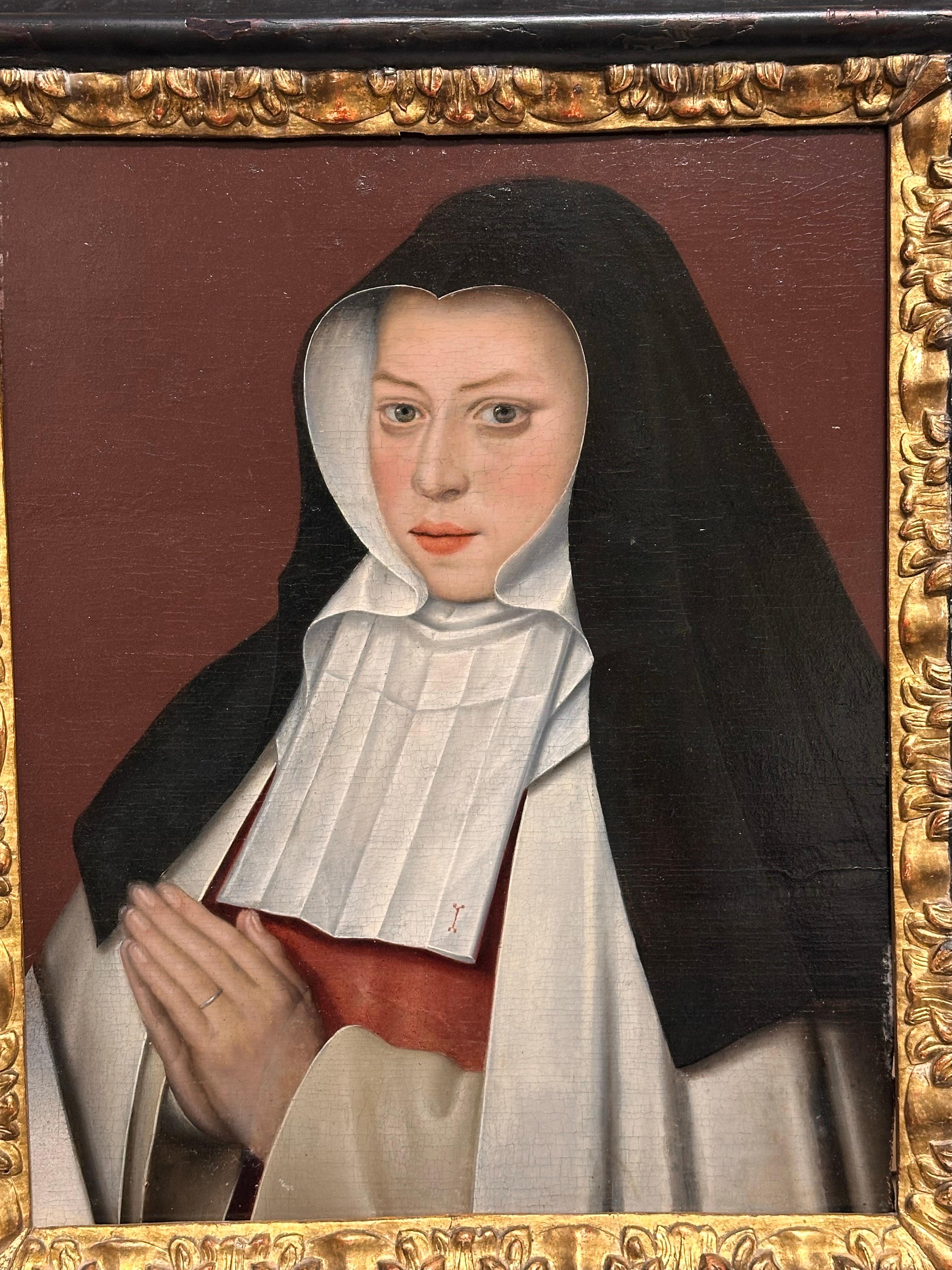 Feine 16. Jahrhundert Flemish Old Master Öl auf Holz Panel Porträt der Heiligen Johanna 4