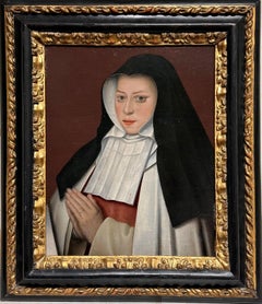 Fine 16th Century Flemish Old Master Oil on Wood Panel Portrait of Saint Joan