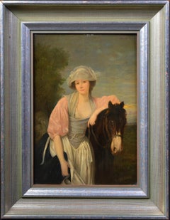 Mid 19th Century After Greuze Portrait of Milkmaid Oil Painting on Panel Framed