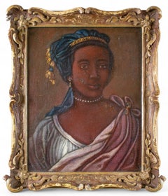 Fine Pair 1700's Portraits of Moorish Prince and Princess in Carved Wood Frames