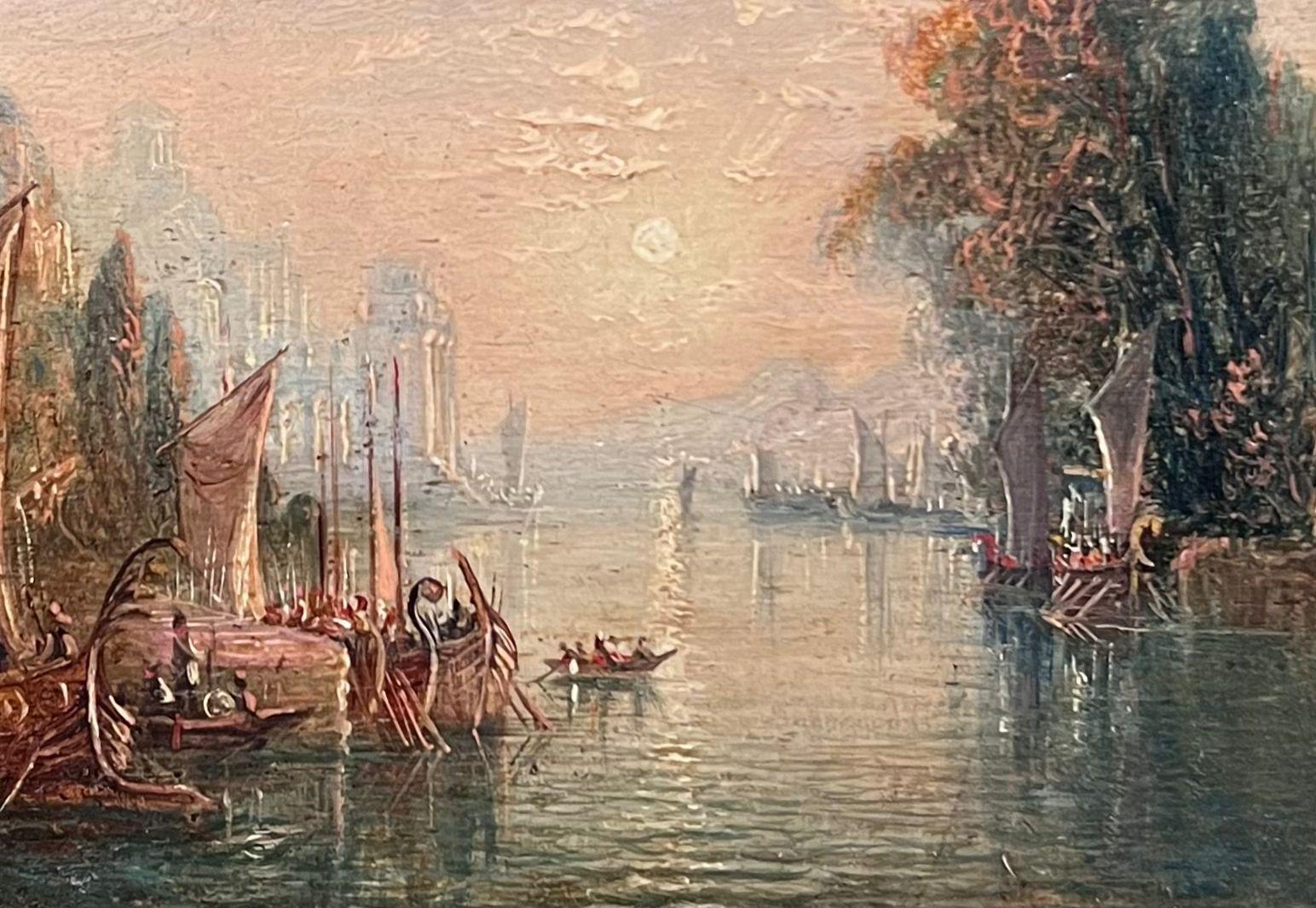 Il paesaggio italiano
Artista inglese, inizio del XIX secolo
circolo/seguace di Joseph Mallord William Turner (Regno Unito 1775-1851)
olio su pannello di legno, incorniciato in una deliziosa cornice in legno di noce antico. 
incorniciato: 9 x 11
