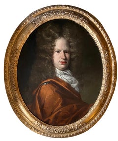 Antique 17th Century English Oil Portrait of a Gentleman wearing an Orange Silk Cloak