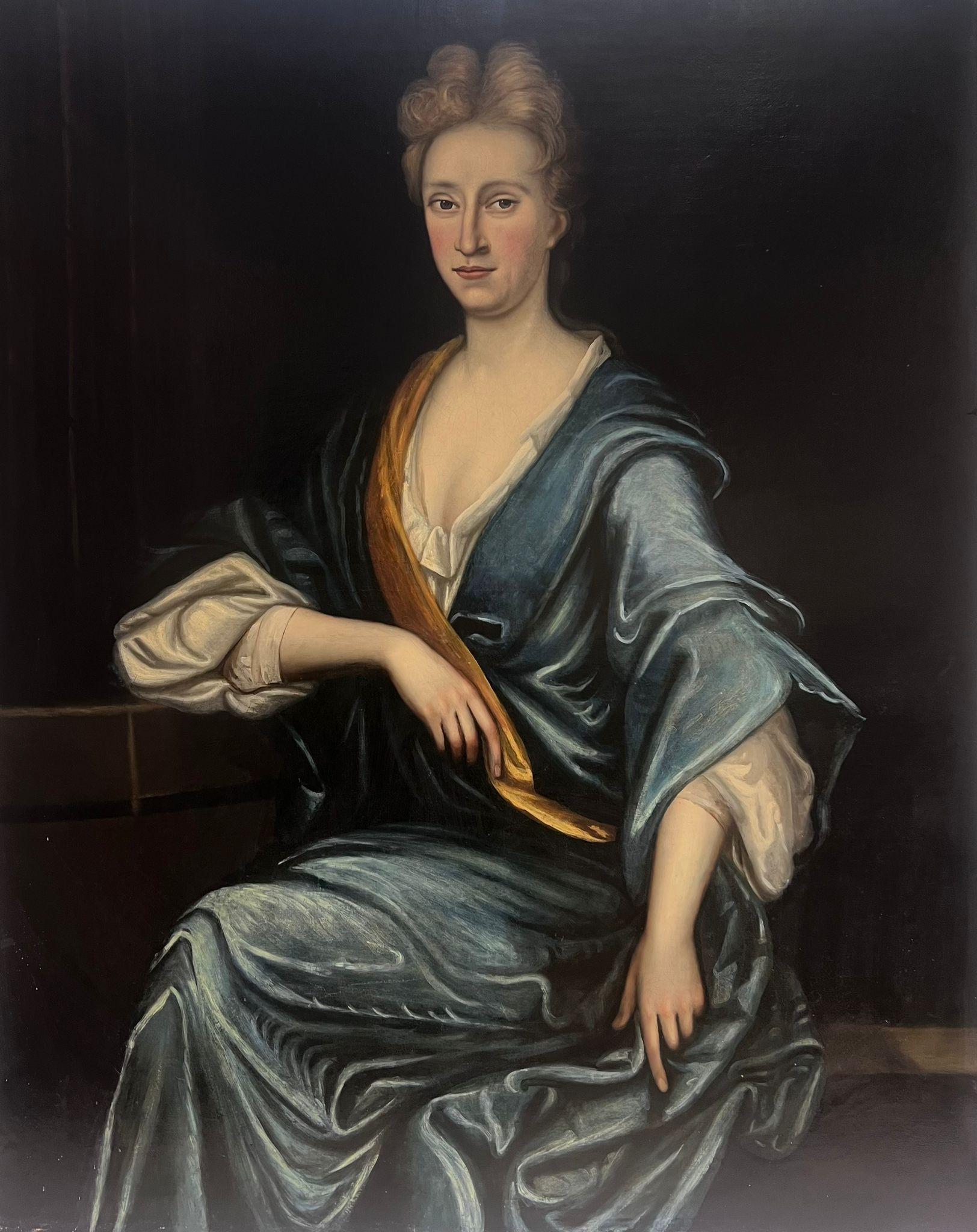 circle of John Closterman Figurative Painting – circa 1700er Jahre Riesiges Altmeisterporträt einer adeligen Dame Ölgemälde Leinwand