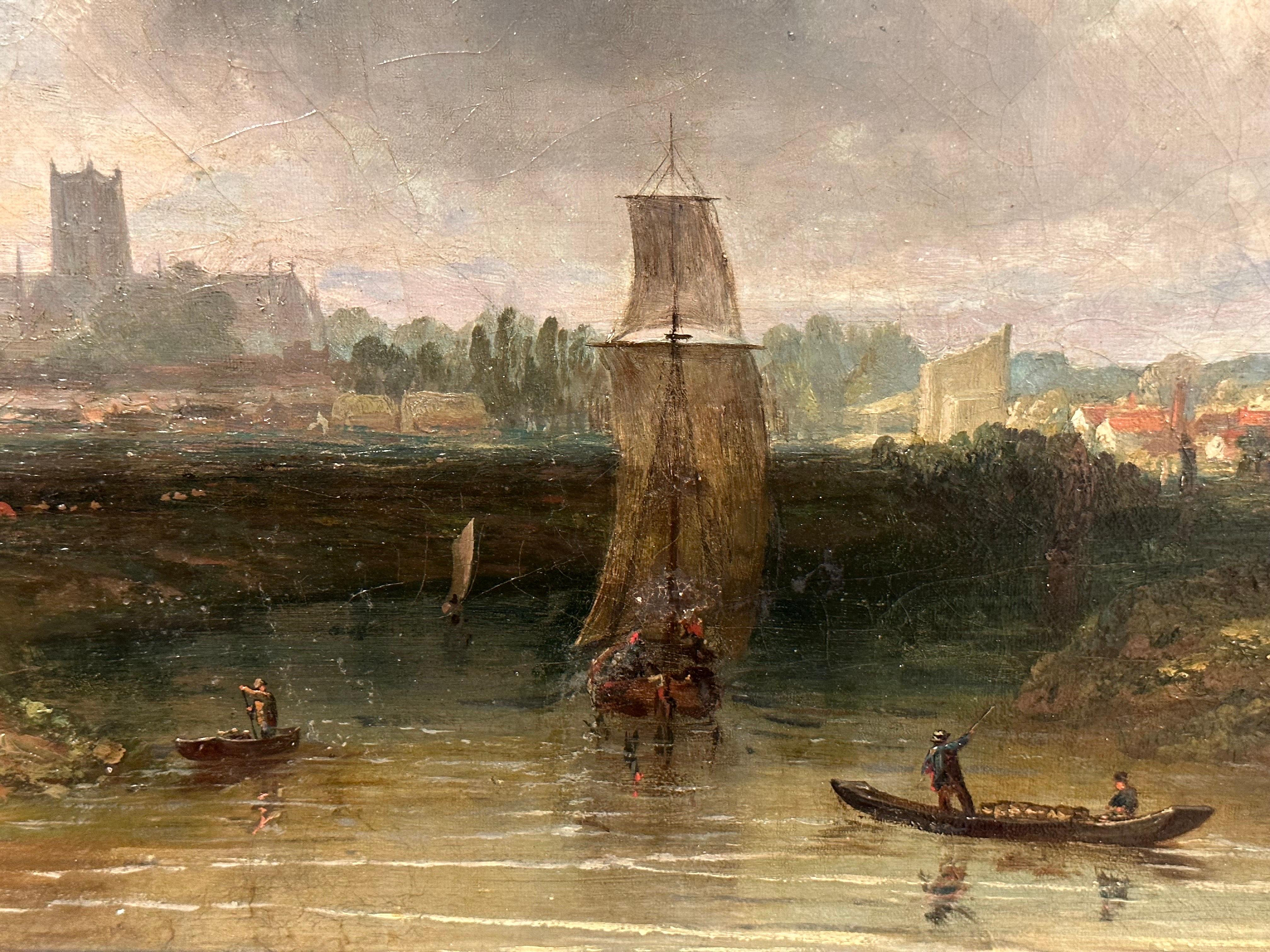 1830's English Oil Storm Clouds Norfolk Landscape Norwich Cathedral River Yare For Sale 2