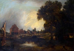 Dedham Mill, Early 19th century English Oil Painting