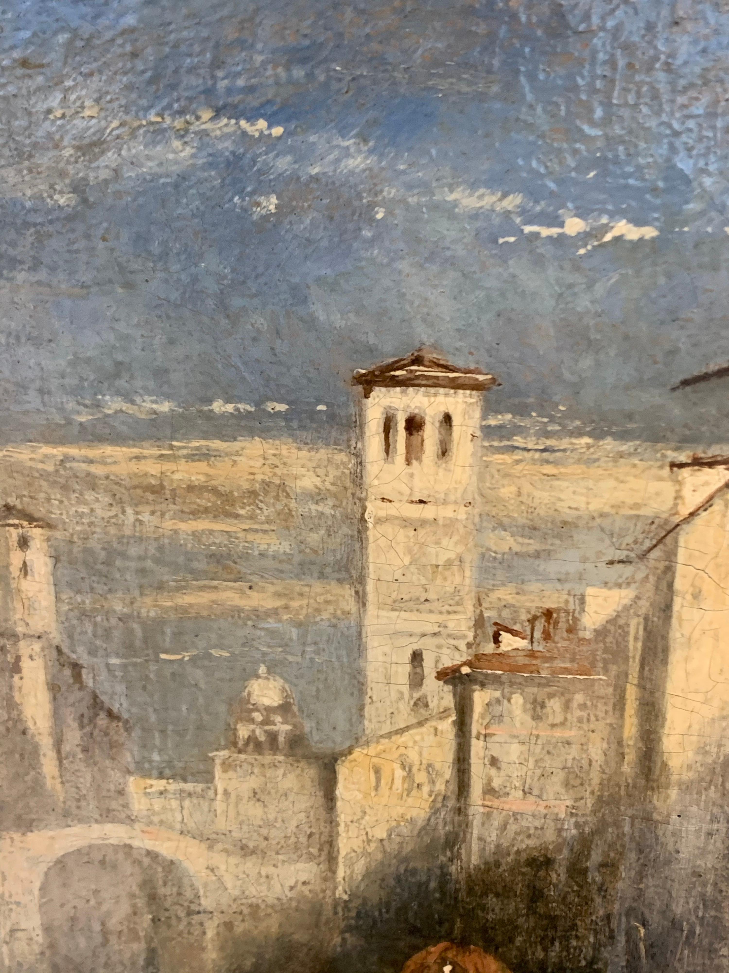 Il canale veneziano di Backwater Pittura ad olio del periodo 1850 circa con cornice dorata in vendita 3