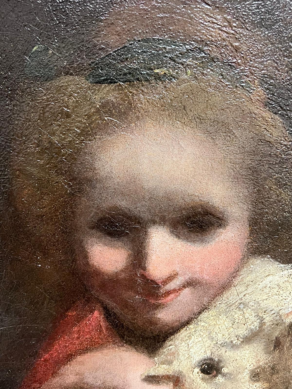 Pregevole olio antico britannico del XVIII secolo La giovane pastorella con l'agnello - Painting Antichi maestri di circle of Joshua Reynolds