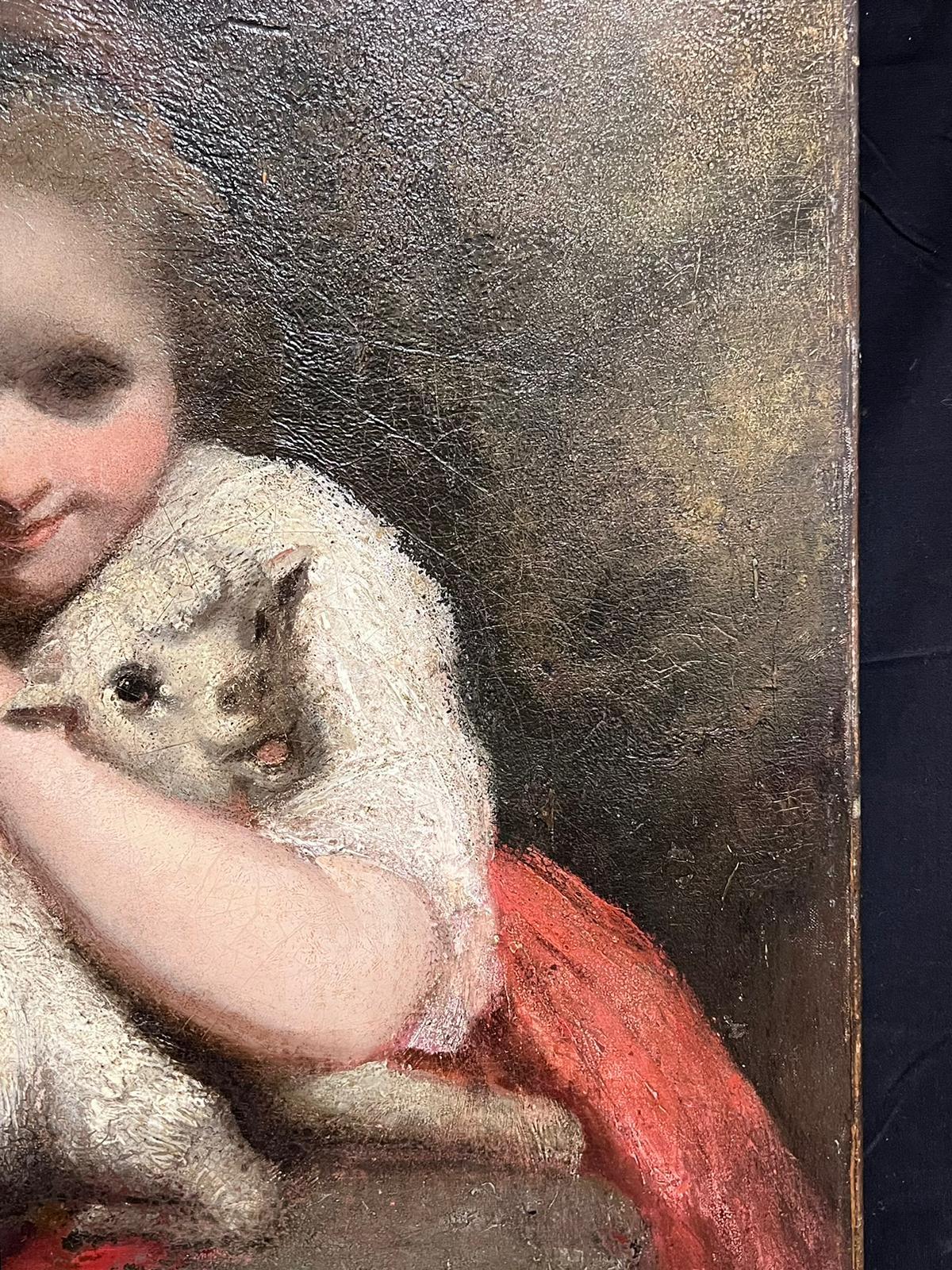 Pregevole olio antico britannico del XVIII secolo La giovane pastorella con l'agnello in vendita 1