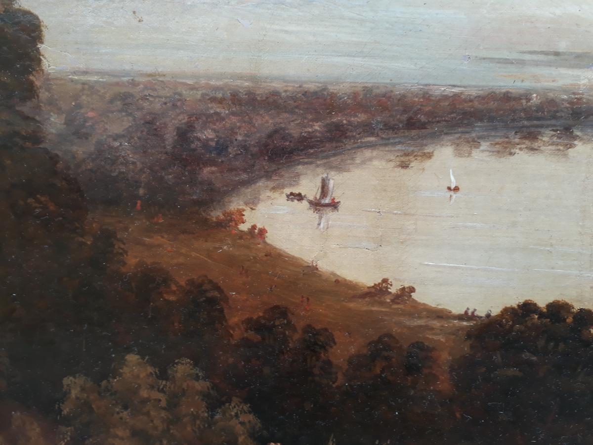 Landscape View Richmond Hill British 18th Circle of REYNOLDS Oil on canvas - Romantic Painting by (Circle of) Joshua Reynolds