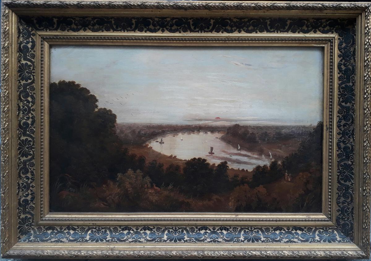 Paysage vue de Richmond Hill 18e cercle britannique de REYNOLDS Huile sur toile