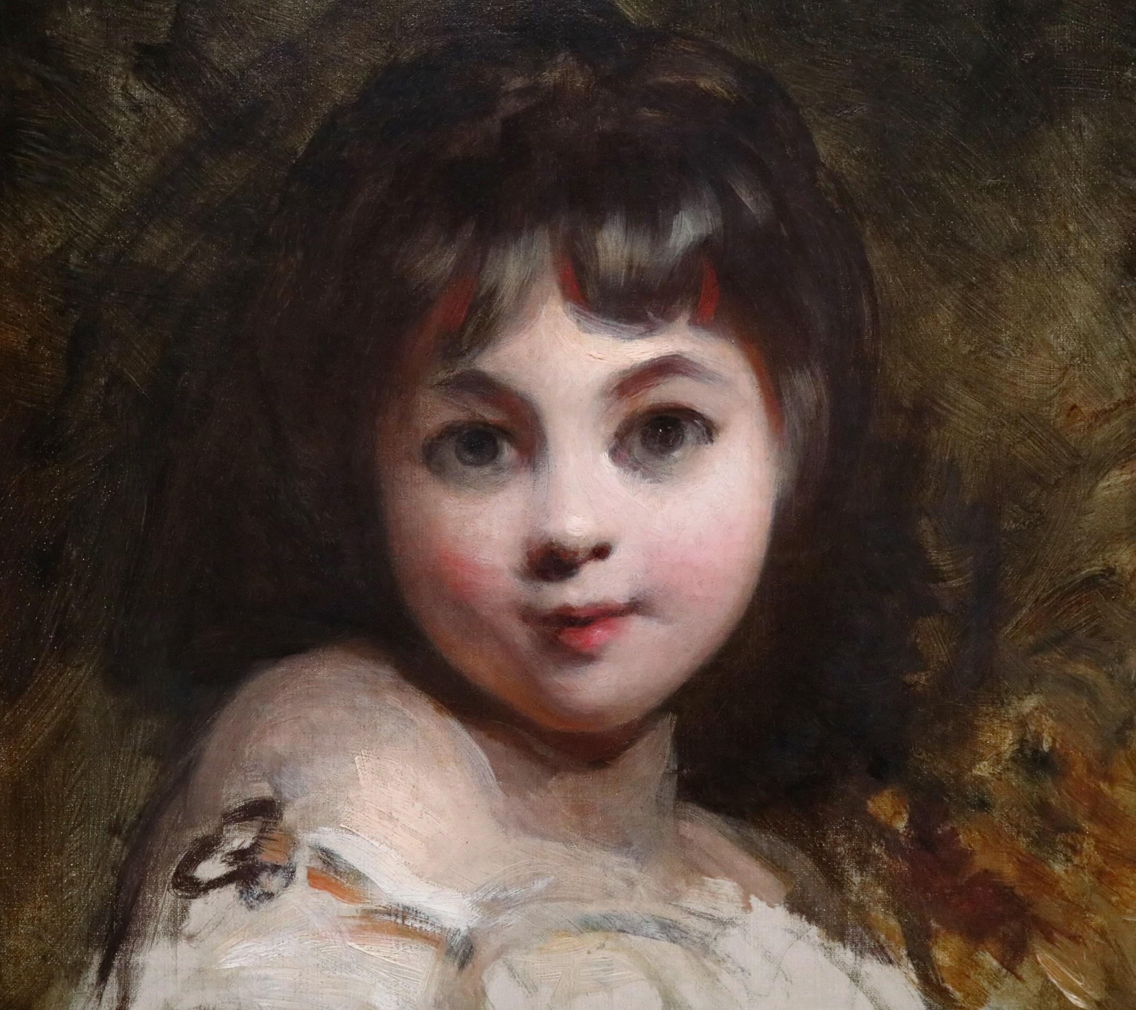 Bols Miss Jane - Peinture à l'huile de portrait anglaise du 18ème siècle de Reynolds - Marron Portrait Painting par (Circle of) Joshua Reynolds