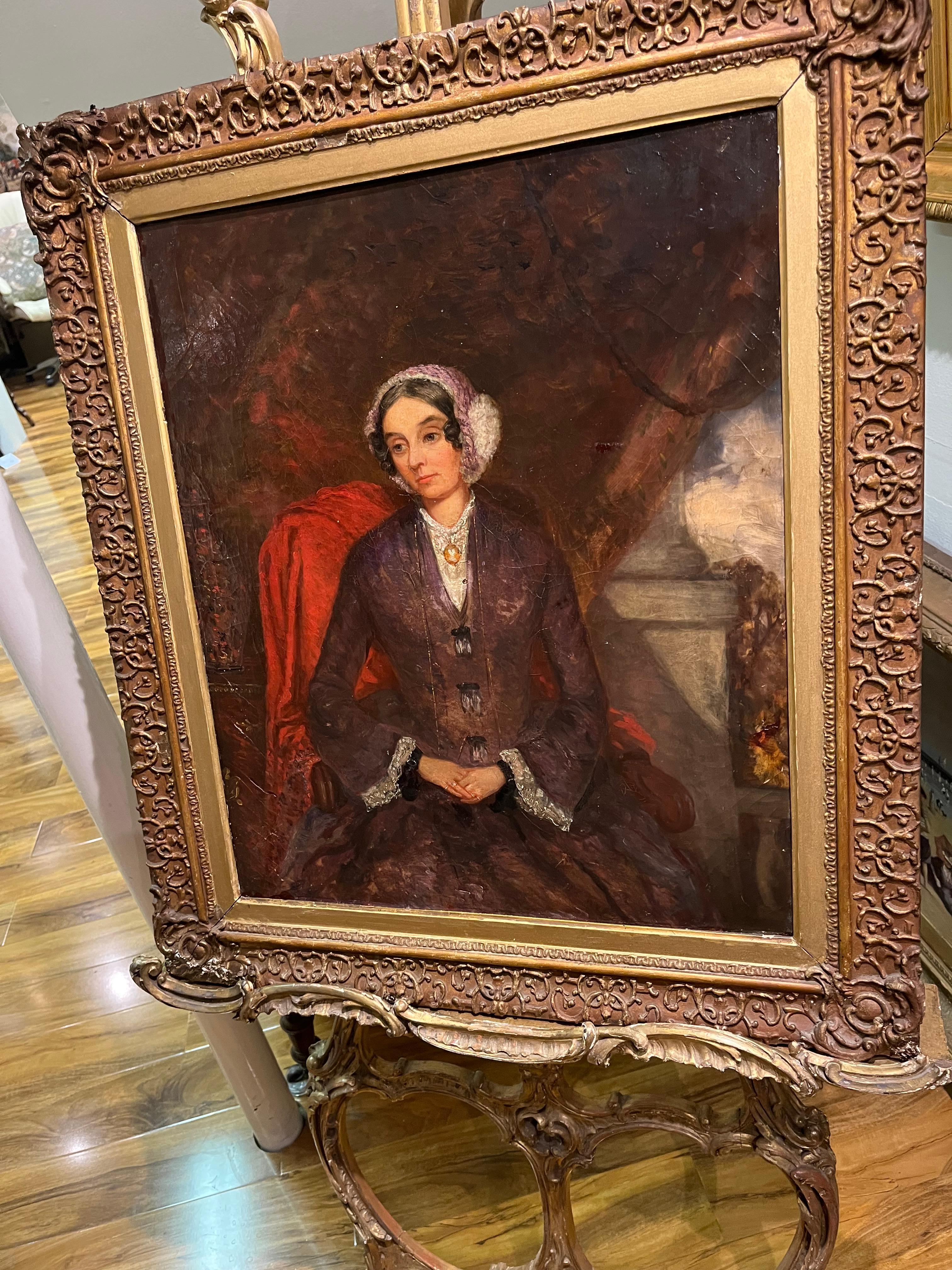 OIL PAINTING FRENCH By ? Beautiful lady of Nobility in a Gold Neoclassical Frame For Sale 9